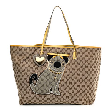 gucci oliver pug|GUCCI GG Monogram Patent Oliver Pug Tote Yellow Beige .